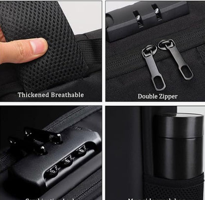 MOCHILA IMPERMEABLE ANTIRROBO TAPA DURA CON USB🔒💼