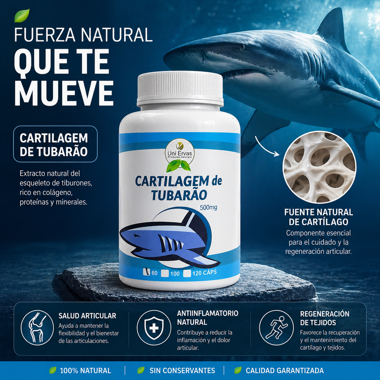 Fuerza de Tiburon Cartílago de Tiburón 500mg