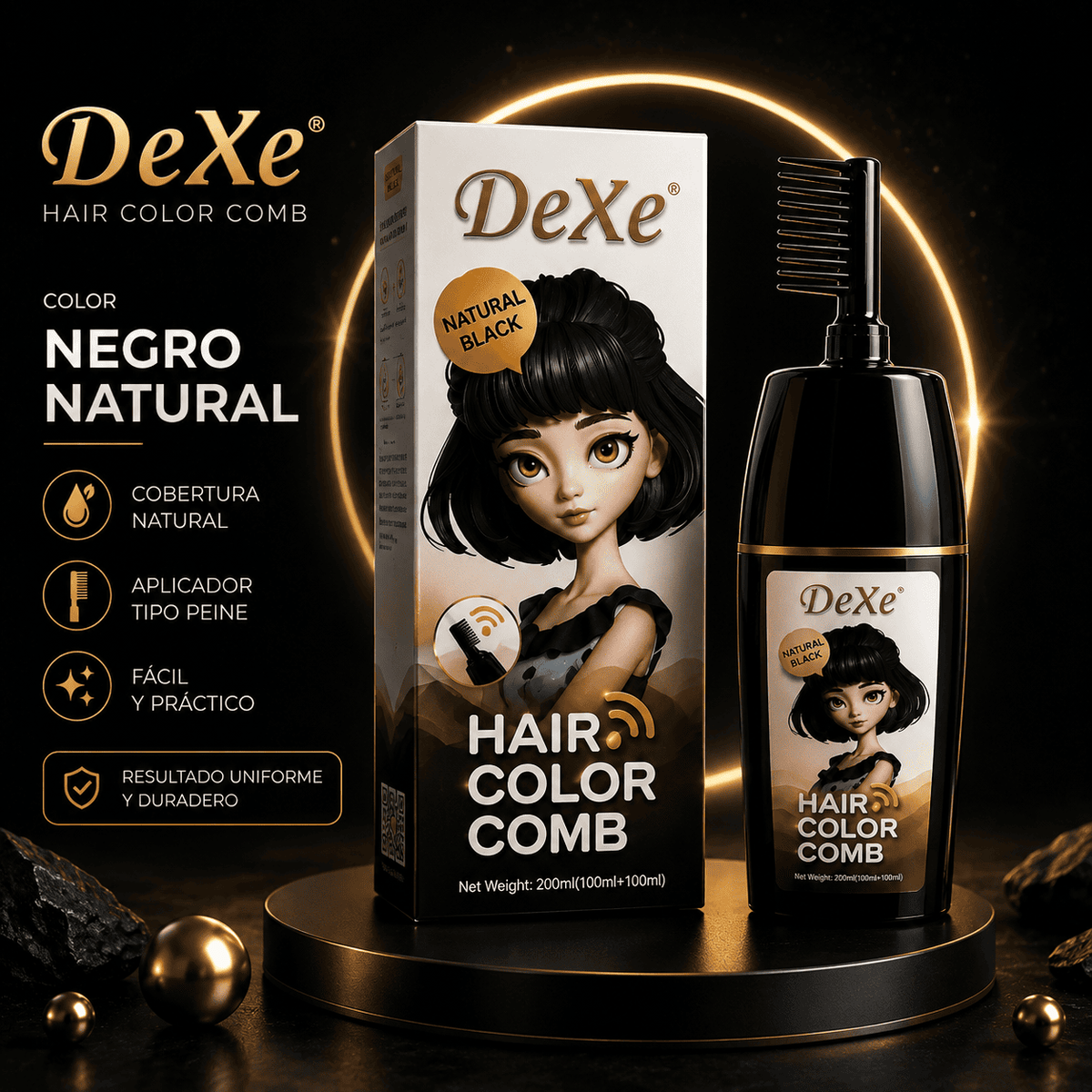 DeXe Color Comb (Negro natural, marron cafe, castaño dorado y cafe claro)