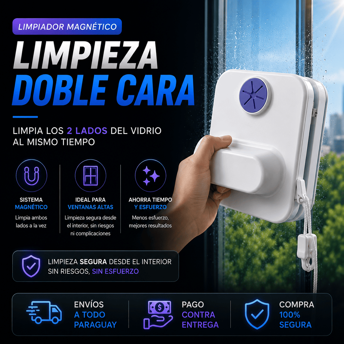 Limpiador Magnético de Vidrios Doble Cara Premium
